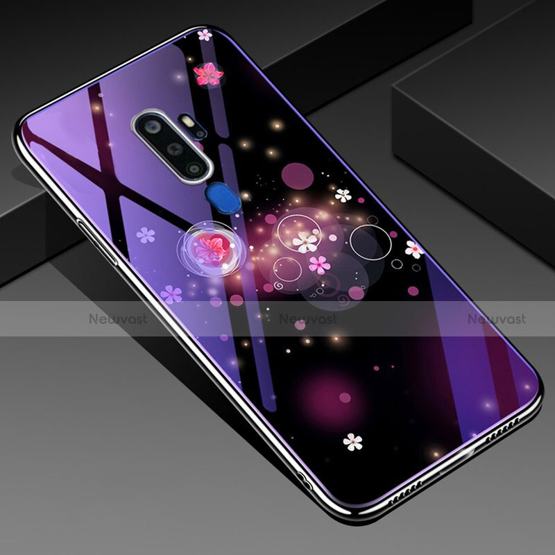 Silicone Frame Flowers Mirror Case Cover for Oppo A9 (2020) Purple