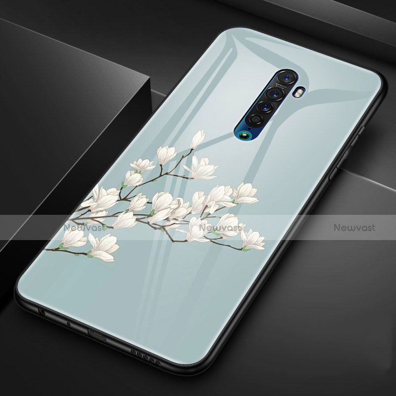 Silicone Frame Flowers Mirror Case Cover for Oppo Reno2 Cyan