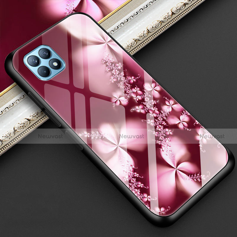 Silicone Frame Flowers Mirror Case Cover for Oppo Reno4 SE 5G Red