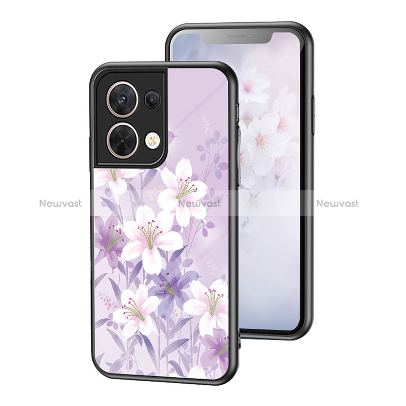 Silicone Frame Flowers Mirror Case Cover for Oppo Reno8 5G Clove Purple