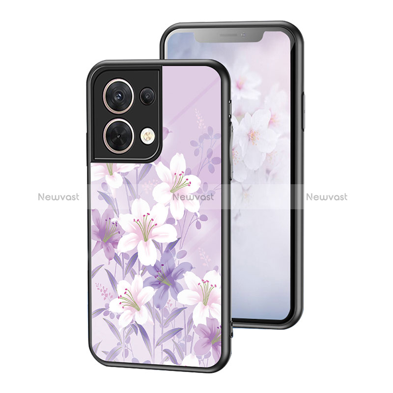 Silicone Frame Flowers Mirror Case Cover for Oppo Reno9 5G Clove Purple