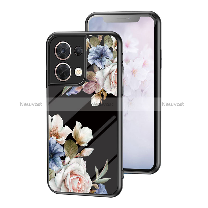 Silicone Frame Flowers Mirror Case Cover for Oppo Reno9 Pro 5G Black