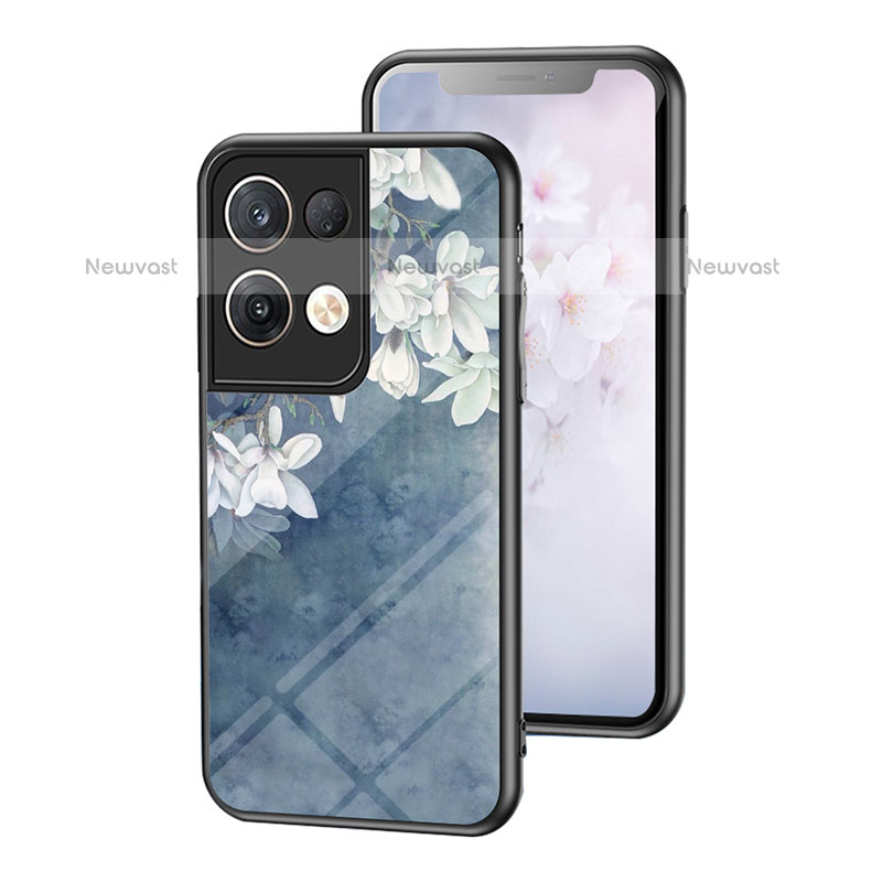 Silicone Frame Flowers Mirror Case Cover for Oppo Reno9 Pro+ Plus 5G Blue