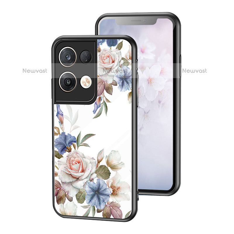 Silicone Frame Flowers Mirror Case Cover for Oppo Reno9 Pro+ Plus 5G White