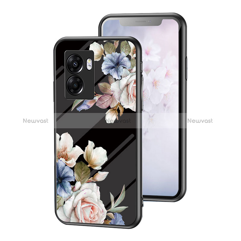 Silicone Frame Flowers Mirror Case Cover for Realme V23 5G Black