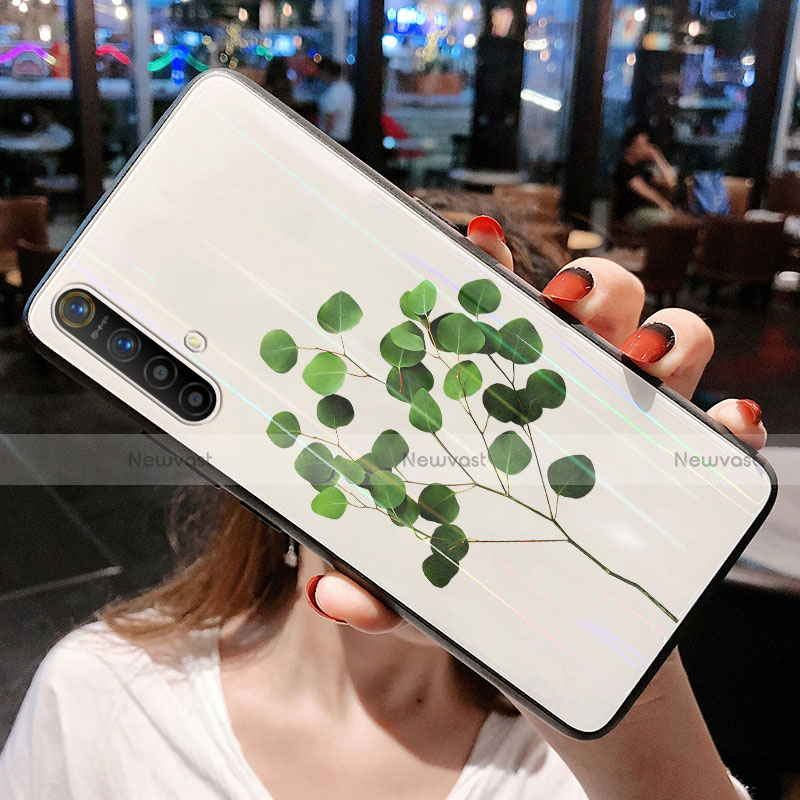 Silicone Frame Flowers Mirror Case Cover for Realme X50 5G Green