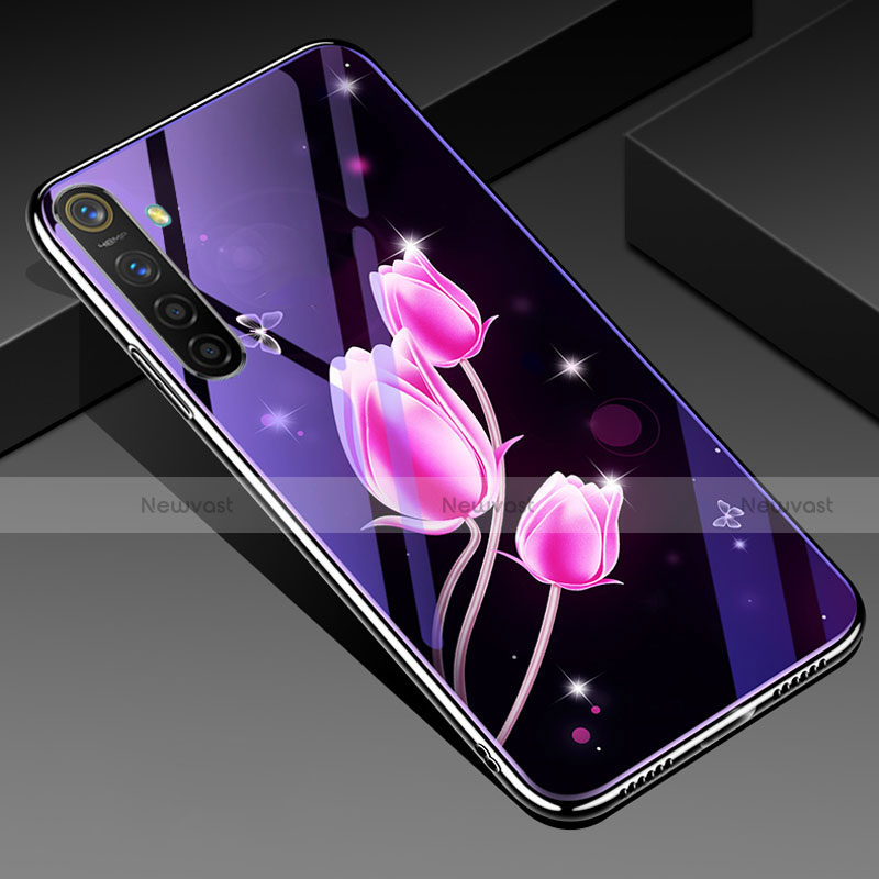 Silicone Frame Flowers Mirror Case Cover for Realme XT Pink