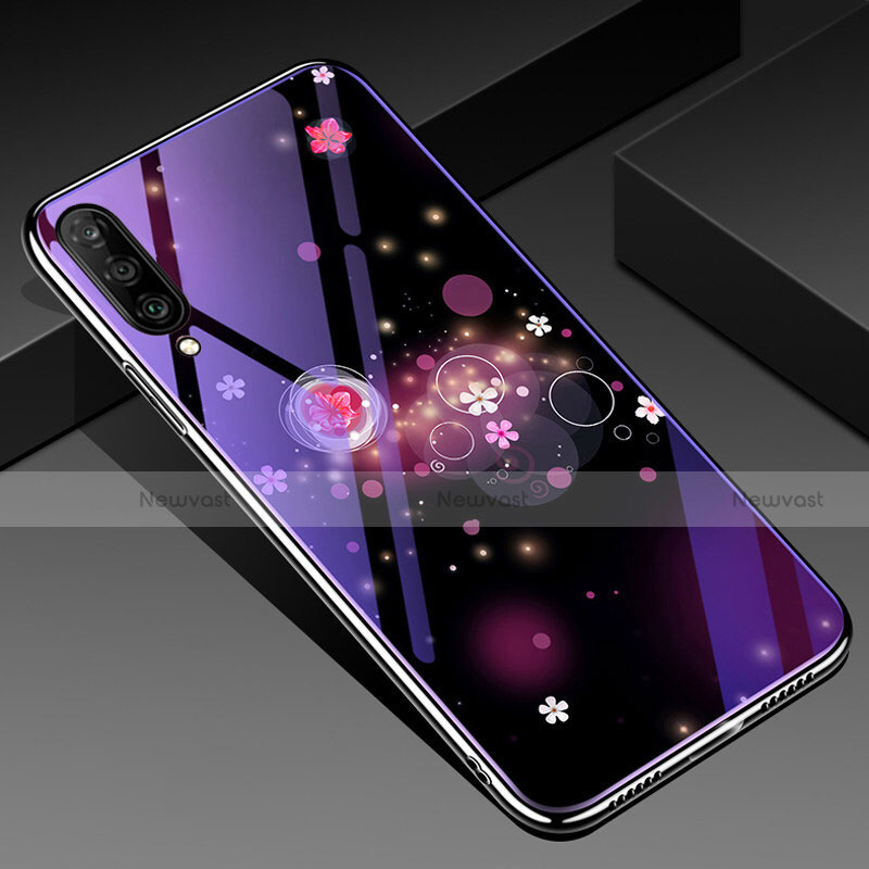 Silicone Frame Flowers Mirror Case Cover for Samsung Galaxy A70 Purple