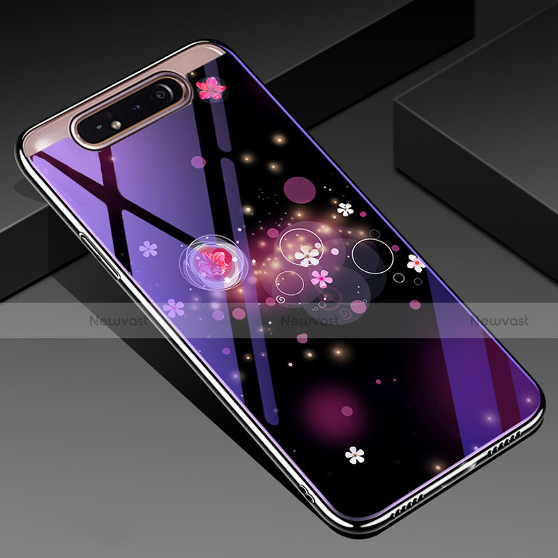 Silicone Frame Flowers Mirror Case Cover for Samsung Galaxy A80