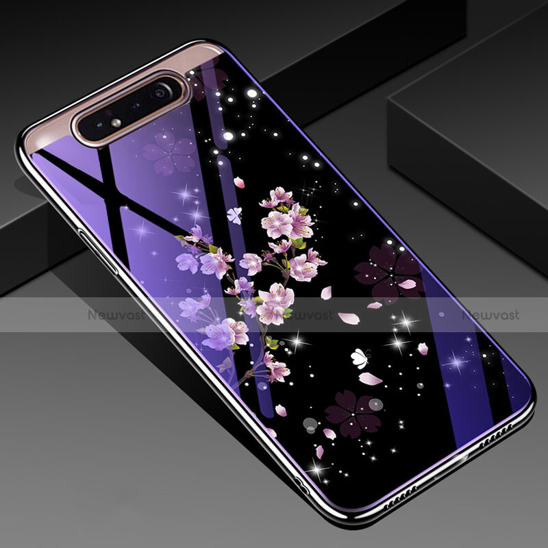 Silicone Frame Flowers Mirror Case Cover for Samsung Galaxy A80