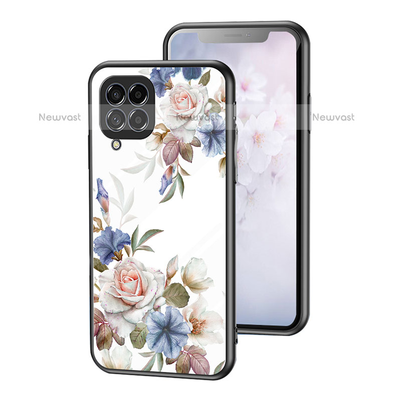 Silicone Frame Flowers Mirror Case Cover for Samsung Galaxy M53 5G White