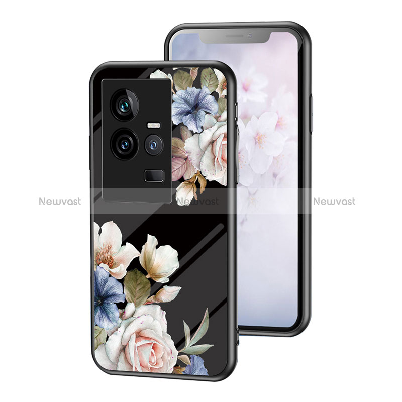 Silicone Frame Flowers Mirror Case Cover for Vivo iQOO 11 5G Black