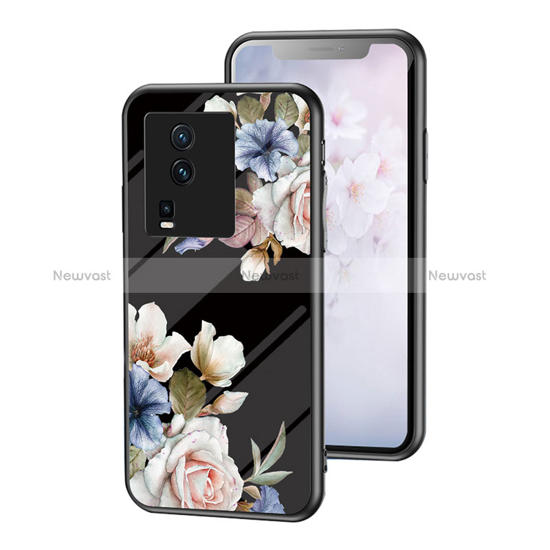 Silicone Frame Flowers Mirror Case Cover for Vivo iQOO Neo7 5G Black