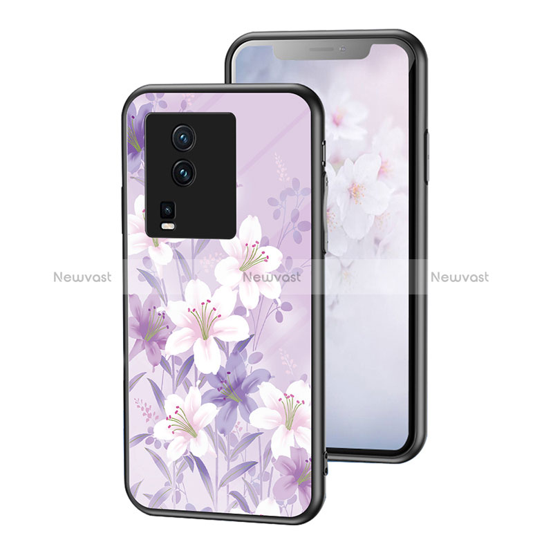 Silicone Frame Flowers Mirror Case Cover for Vivo iQOO Neo7 5G Clove Purple