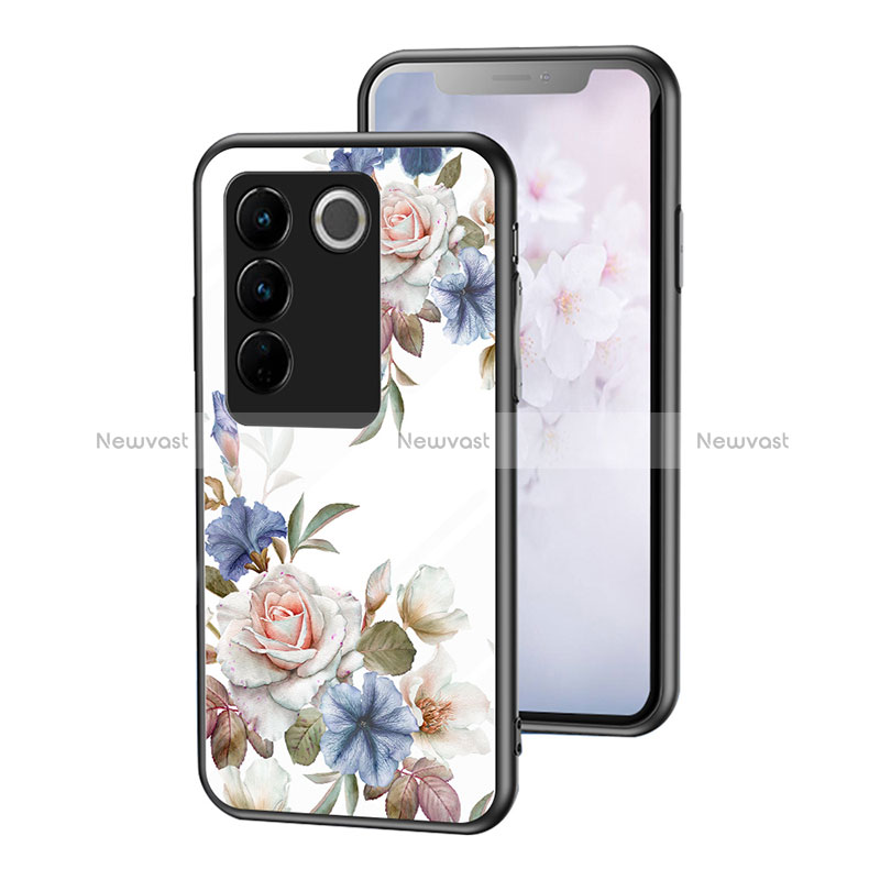 Silicone Frame Flowers Mirror Case Cover for Vivo V27 5G White