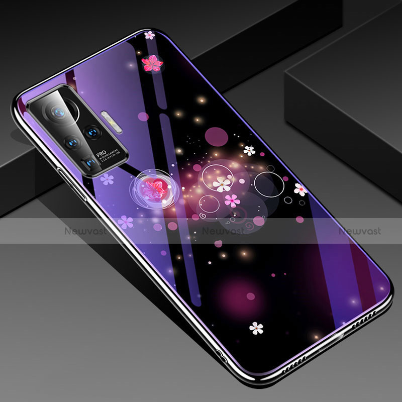 Silicone Frame Flowers Mirror Case Cover for Vivo X50 Pro 5G Purple