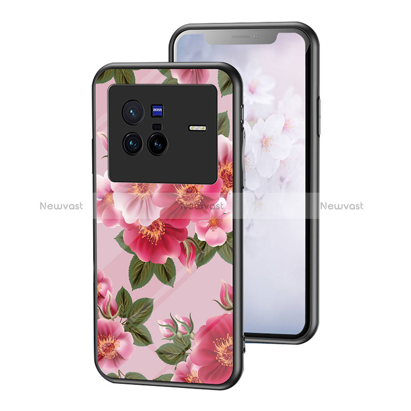 Silicone Frame Flowers Mirror Case Cover for Vivo X80 5G