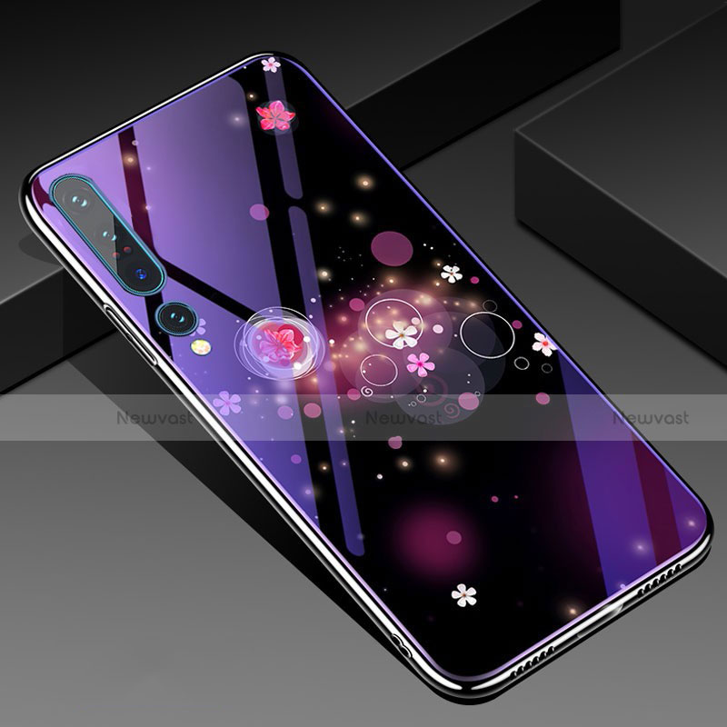 Silicone Frame Flowers Mirror Case Cover for Xiaomi Mi 10 Pro Purple