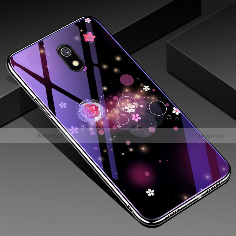 Silicone Frame Flowers Mirror Case Cover for Xiaomi Redmi 8A Purple