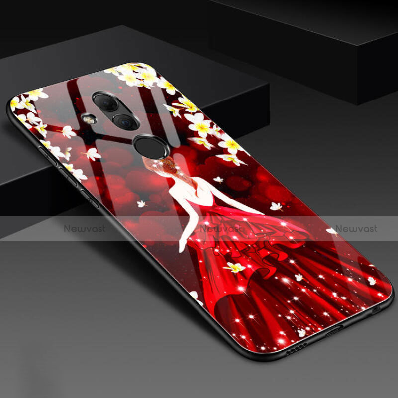 Silicone Frame Flowers Mirror Case Cover H02 for Huawei Mate 20 Lite Red