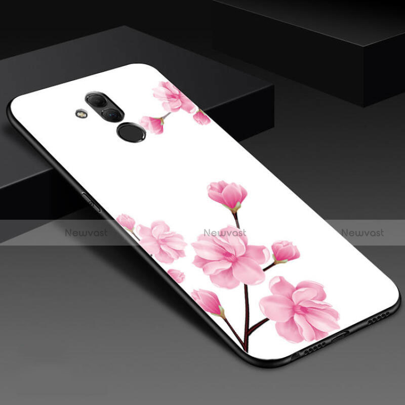 Silicone Frame Flowers Mirror Case Cover H02 for Huawei Mate 20 Lite White
