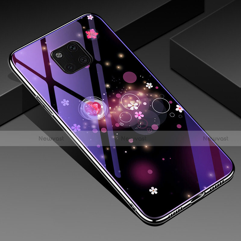 Silicone Frame Flowers Mirror Case Cover K01 for Huawei Mate 20 Pro Purple