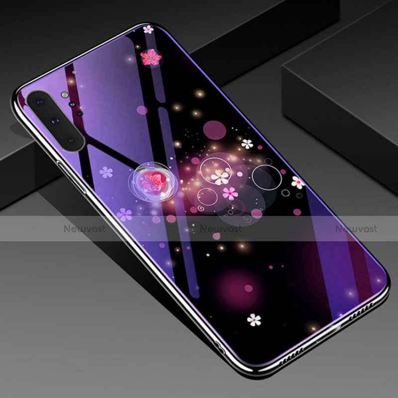 Silicone Frame Flowers Mirror Case Cover K01 for Samsung Galaxy Note 10 Plus 5G Purple