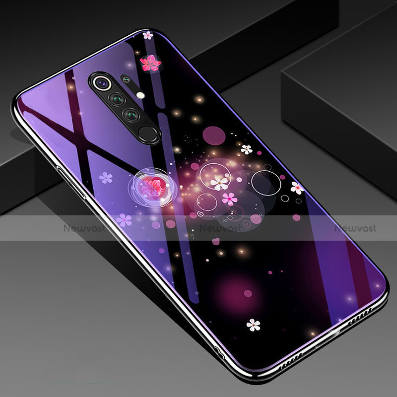 Silicone Frame Flowers Mirror Case Cover K01 for Xiaomi Redmi Note 8 Pro Purple