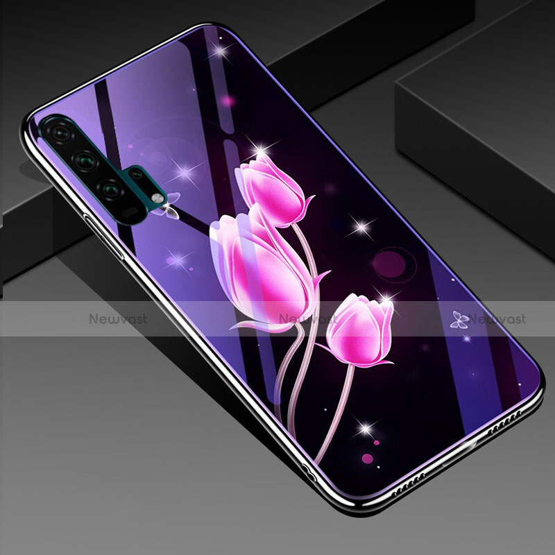 Silicone Frame Flowers Mirror Case Cover K02 for Huawei Honor 20 Pro Hot Pink