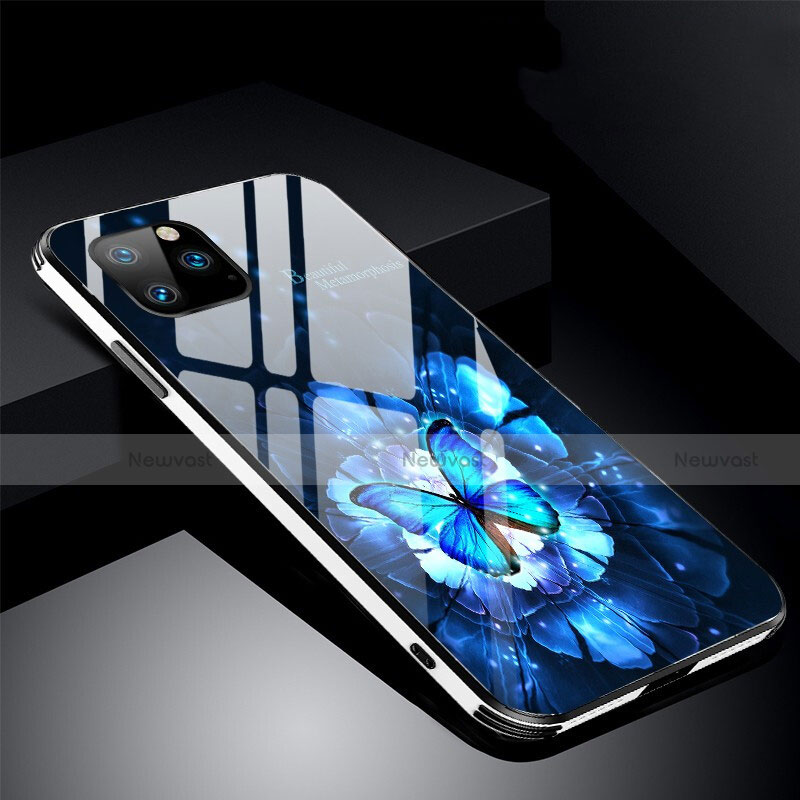 Silicone Frame Flowers Mirror Case Cover M01 for Apple iPhone 11 Pro Blue