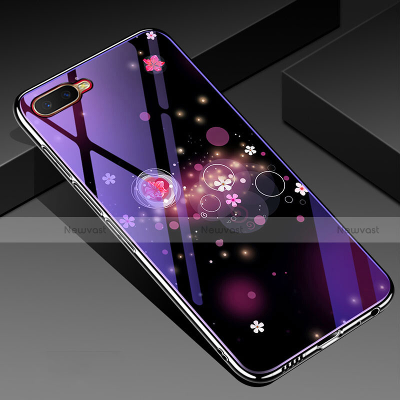Silicone Frame Flowers Mirror Case Cover M04 for Oppo R15X Purple
