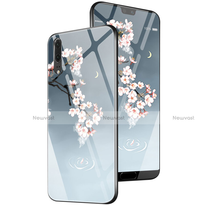 Silicone Frame Flowers Mirror Case Cover P01 for Huawei P20