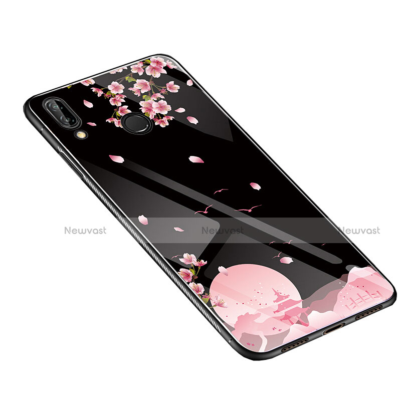 Silicone Frame Flowers Mirror Case Cover S01 for Huawei Nova 3e Black