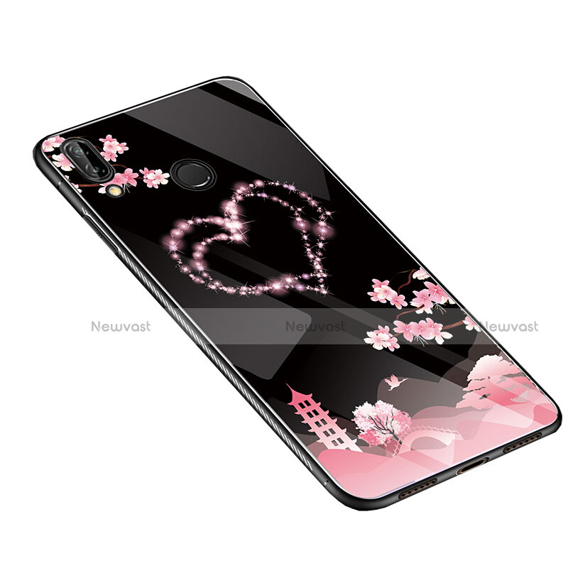 Silicone Frame Flowers Mirror Case Cover S01 for Huawei Nova 3e Pink