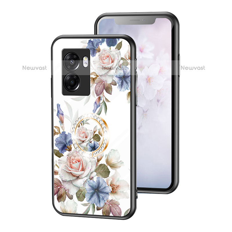 Silicone Frame Flowers Mirror Case Cover S01 for OnePlus Nord N300 5G White