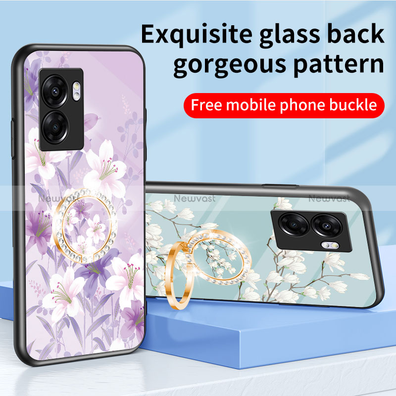 Silicone Frame Flowers Mirror Case Cover S01 for Oppo A56S 5G