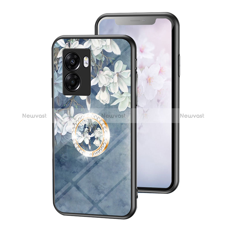 Silicone Frame Flowers Mirror Case Cover S01 for Oppo A56S 5G