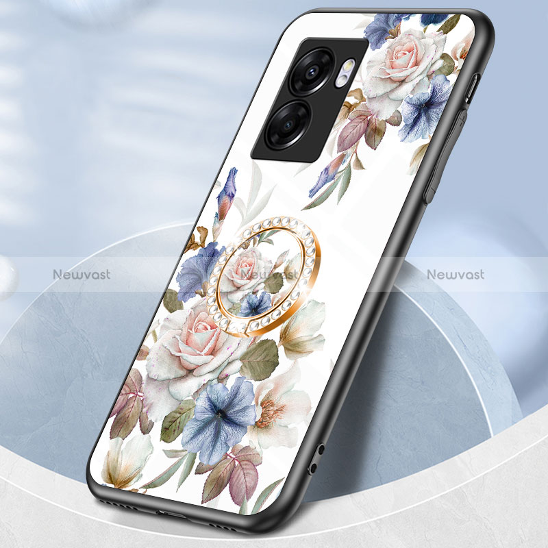 Silicone Frame Flowers Mirror Case Cover S01 for Oppo A56S 5G