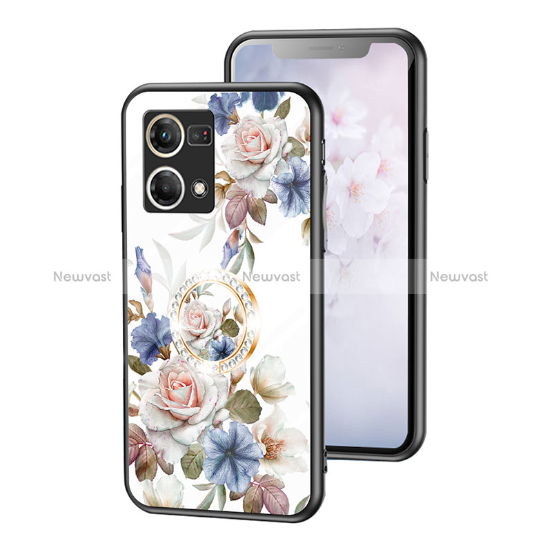Silicone Frame Flowers Mirror Case Cover S01 for Oppo Reno7 4G White