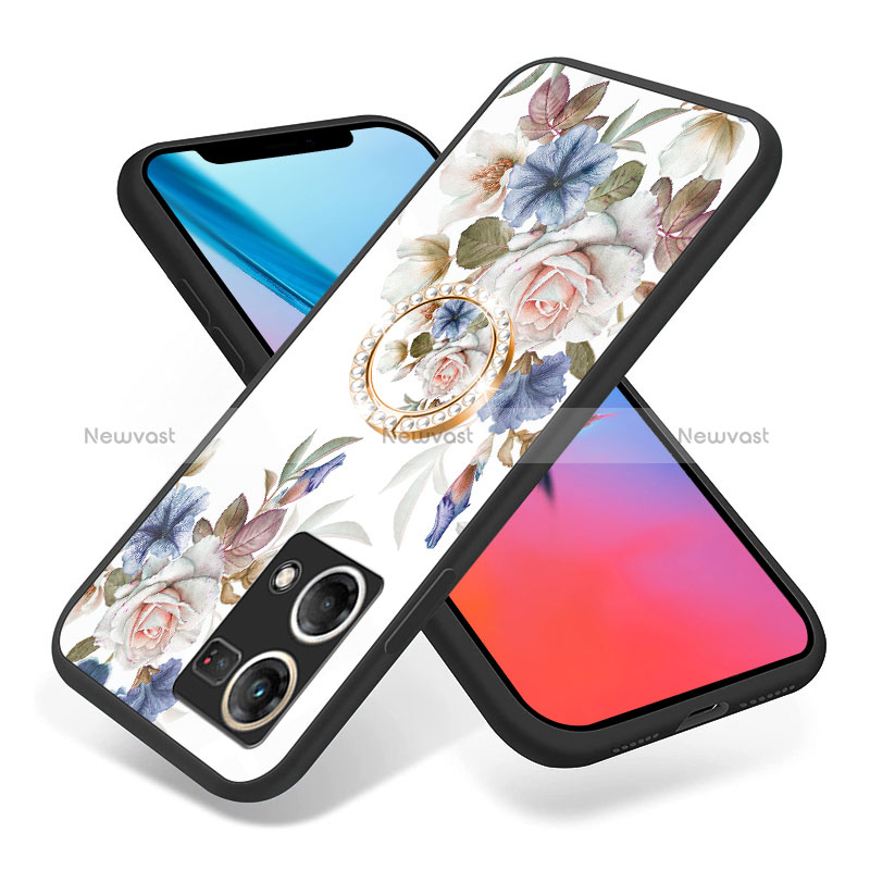Silicone Frame Flowers Mirror Case Cover S01 for Oppo Reno8 4G