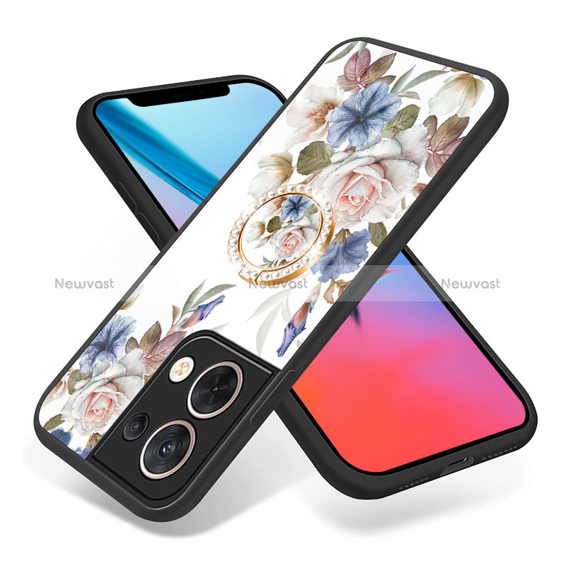 Silicone Frame Flowers Mirror Case Cover S01 for Oppo Reno8 5G