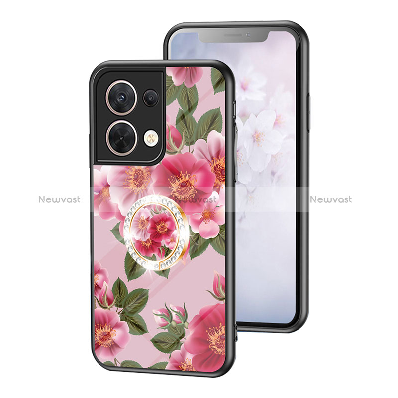Silicone Frame Flowers Mirror Case Cover S01 for Oppo Reno8 5G Red