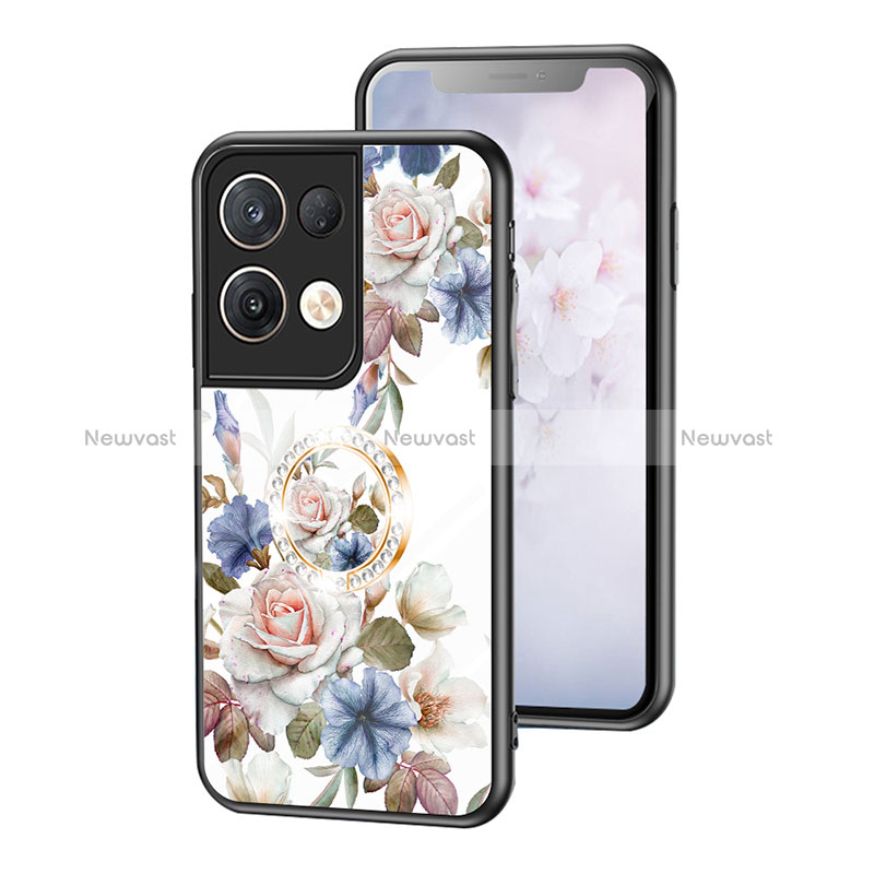 Silicone Frame Flowers Mirror Case Cover S01 for Oppo Reno8 Pro 5G White