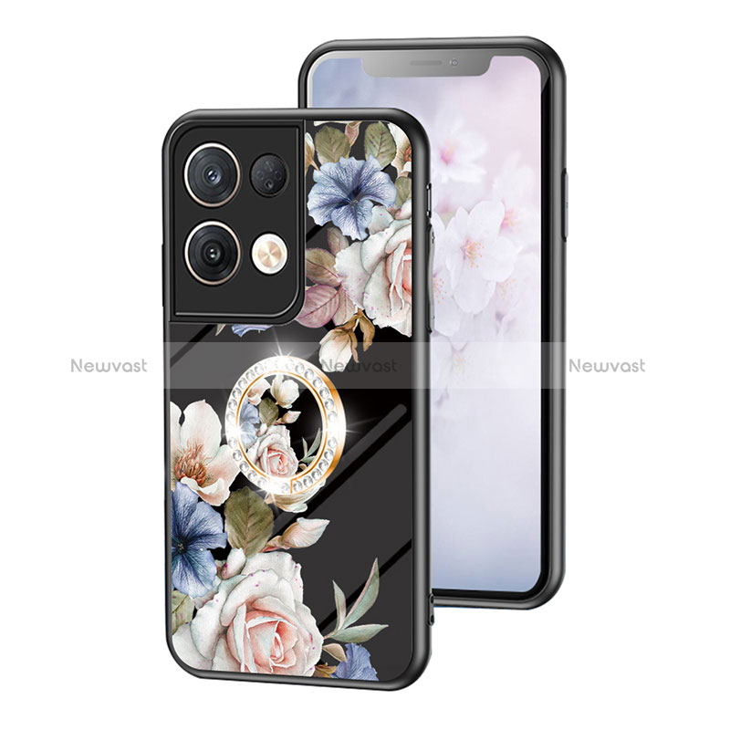 Silicone Frame Flowers Mirror Case Cover S01 for Oppo Reno8 Pro+ Plus 5G Black