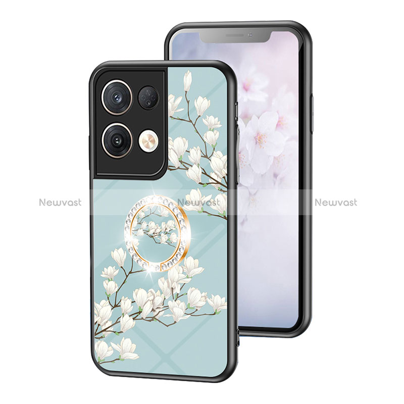 Silicone Frame Flowers Mirror Case Cover S01 for Oppo Reno8 Pro+ Plus 5G Cyan