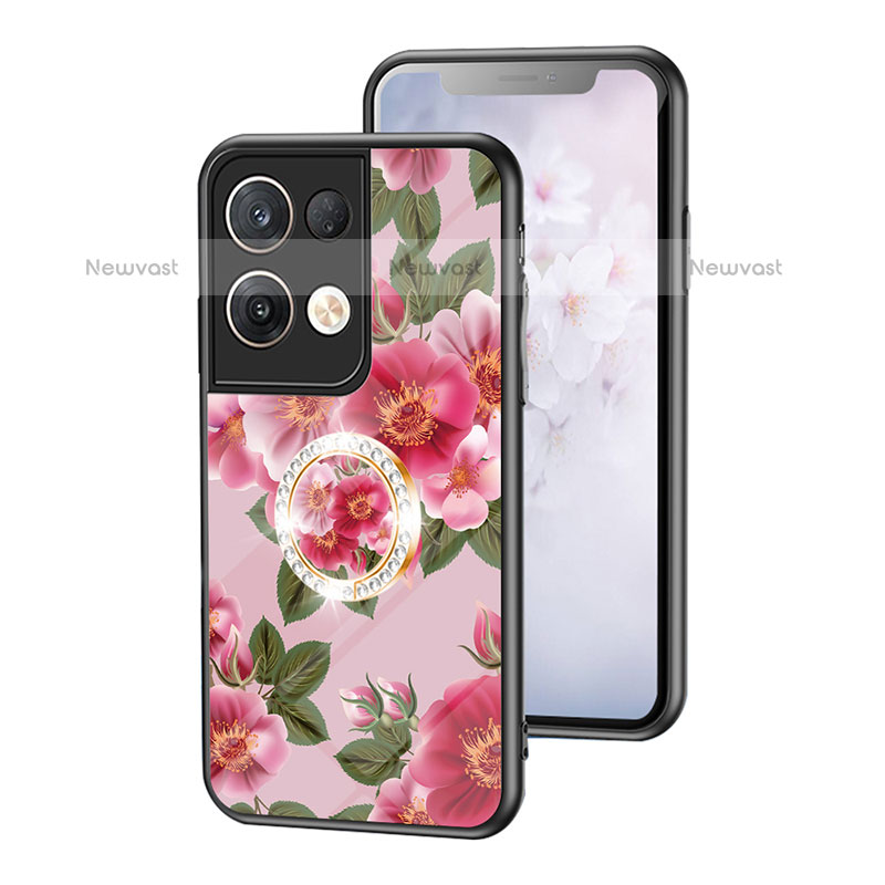 Silicone Frame Flowers Mirror Case Cover S01 for Oppo Reno9 Pro+ Plus 5G Red