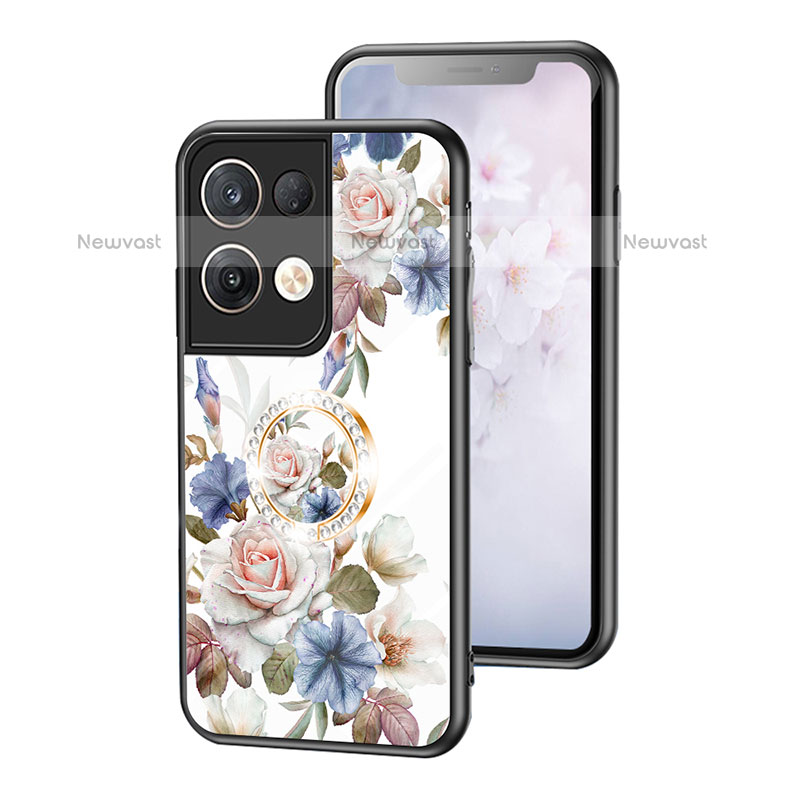 Silicone Frame Flowers Mirror Case Cover S01 for Oppo Reno9 Pro+ Plus 5G White