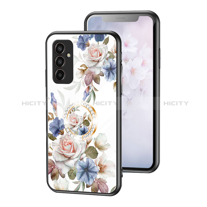Silicone Frame Flowers Mirror Case Cover S01 for Samsung Galaxy F13 4G White