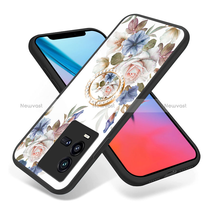 Silicone Frame Flowers Mirror Case Cover S01 for Vivo iQOO 10 5G