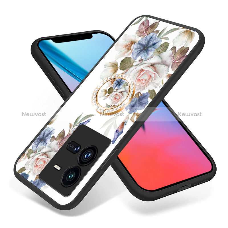 Silicone Frame Flowers Mirror Case Cover S01 for Vivo iQOO 10 Pro 5G